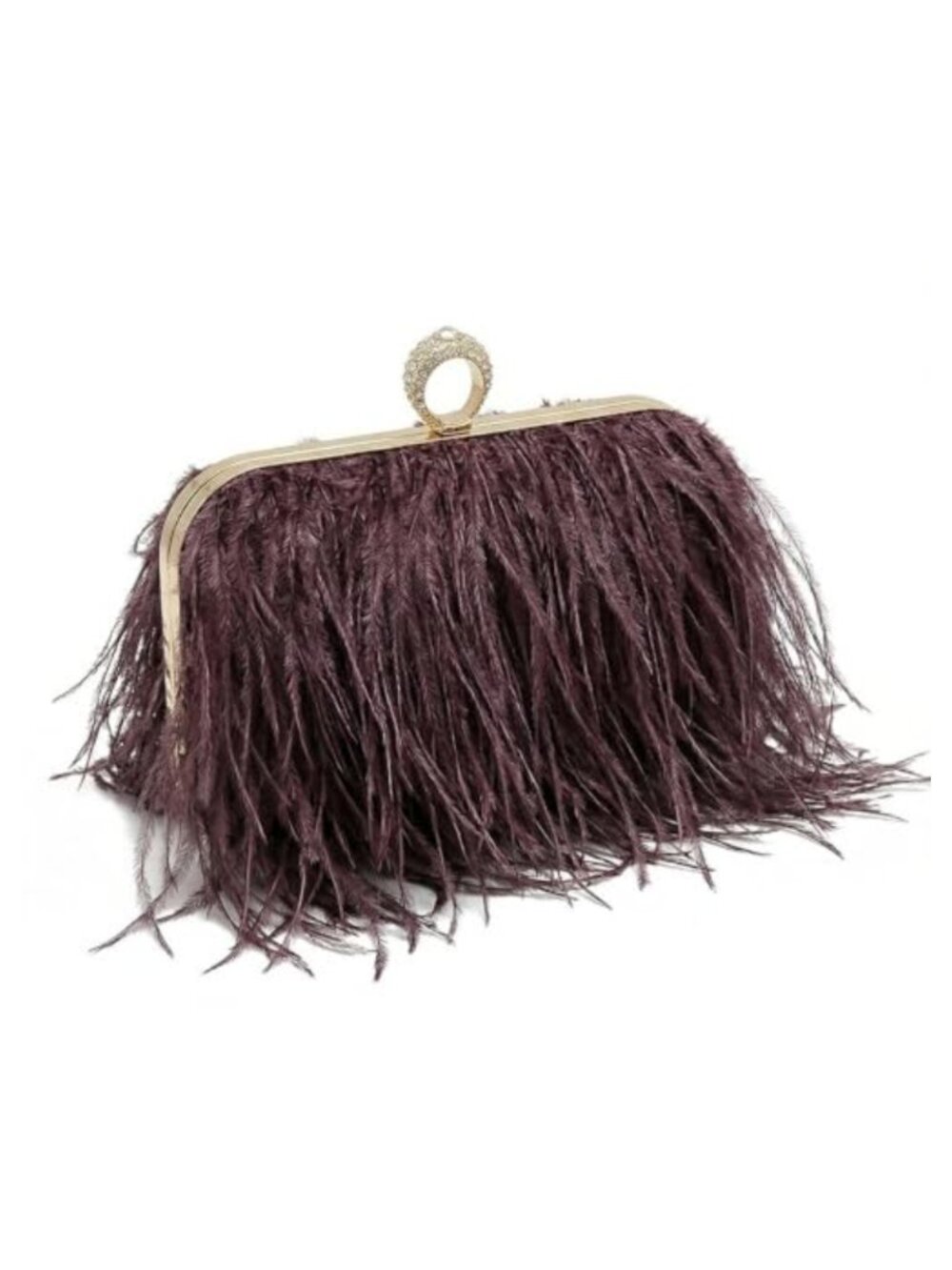 Ostrich Feather Velvet Clutch Evening Bag with Crystal Push Lock